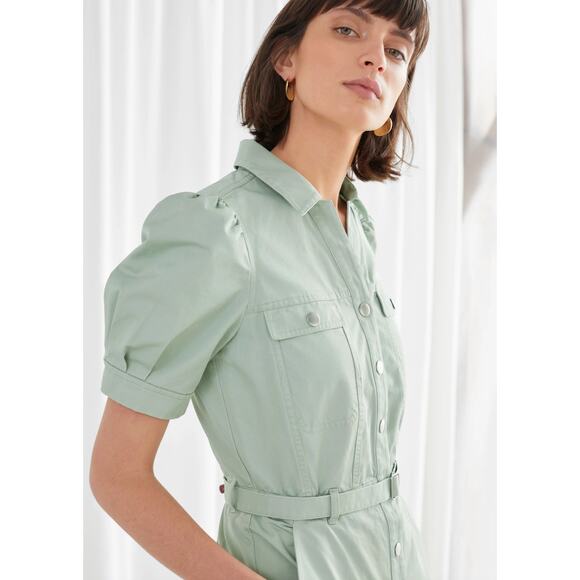 & OTHER STORIES Organic Cotton Twill Jumpsuit Seafoam Green / Light Mint Size 2 - Picture 2 of 16